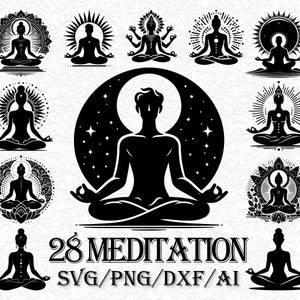 28 pacchetti SVG di meditazione, Yoga SVG, Namaste SVG, Citazioni sulla meditazione, File di taglio per la meditazione, Mandala SVG, Spiritual SVG PNG Cricut