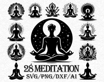 Meditation SVG Bundle: Yoga, Namaste, Mandala (Digital Files)