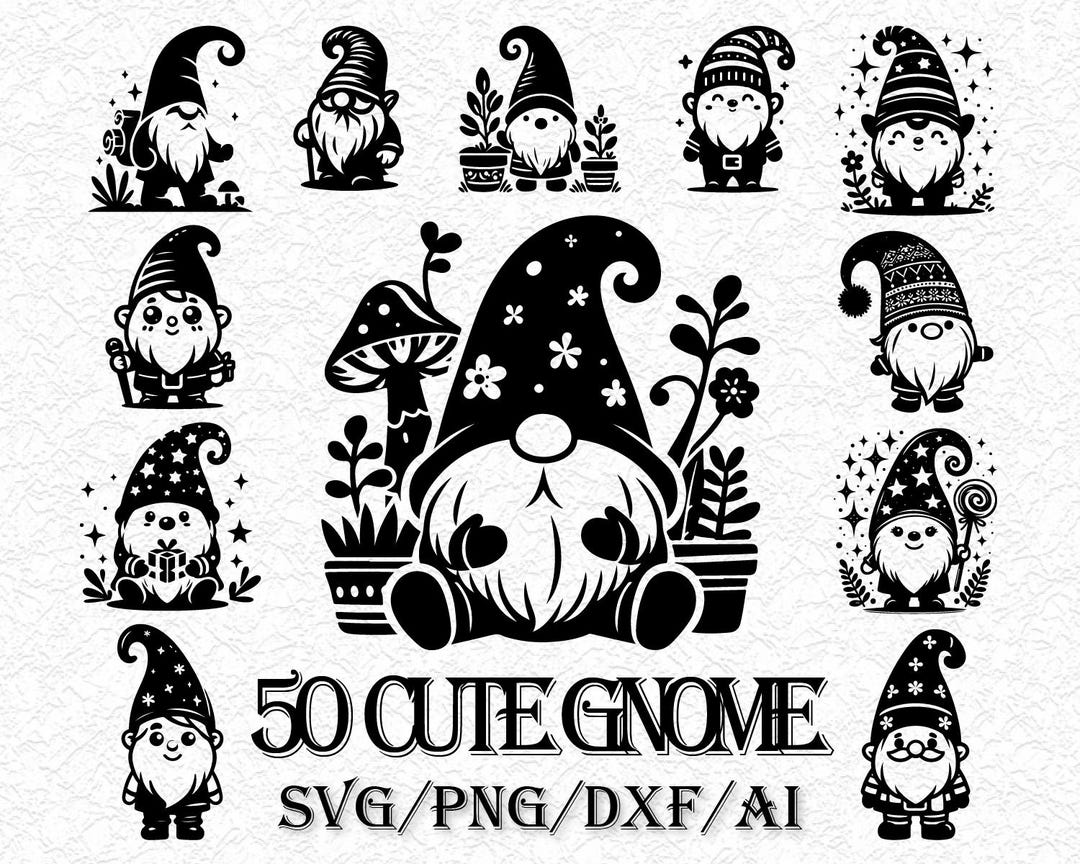 50 Cute Gnome Svg Bundle, Holiday Gnome Clipart, Cute Garden Gnome SVG ...