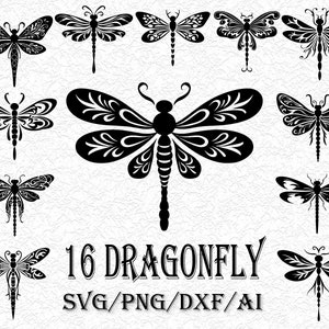 16 Dragonfly SVG, Dragonfly bundel SVG-bestanden, Dragonfly PNG, Dragonfly-bestanden voor Cricut, Dragonfly Clipart, Dragonfly Svg, silhouet