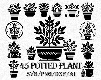 Potted Plants SVG Bundle, Houseplants Silhouette, Indoor Plant Clipart, Plant Mom SVG, Vector Cut Files for Cricut Silhouette Laser