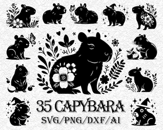 Cute Capybara SVG Bundle, Kawaii Capybara Clipart, Funny Animal Vector for Cricut, Capybara Png for Stickers, Wild Animal Line Art Design
