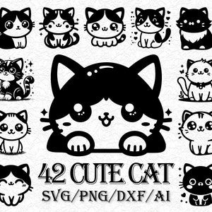42 Cute Cat SVG Bundle, Cat Face SvG, Cat Silhouette for Cricut, Cat Head SVG, Kitten SvG, Cat Lover SVG, Cute Peeking Clipart, Cat Design