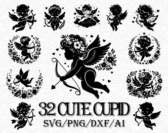 Cute Cupid SVG Bundle | Valentines Day Clipart | Angel Cut Files for Cricut | Love Vector Graphics | Baby Cupid PNG | Romantic Cherub