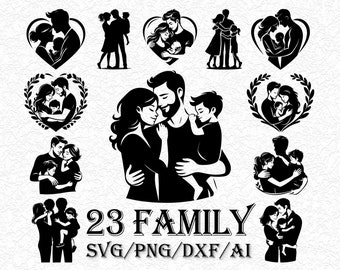Family Silhouette SVG Bundle: Father's Day Clipart (Digital Files)