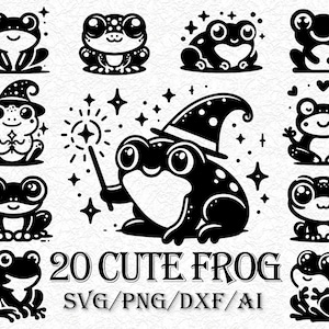 20 Cute Frogs, Frog SVG files, Cute Frog SVG, Frog Clipart, Frog Silhouette, Baby Shower Shirt, Frog Outline svg, Frog Cricut cut files