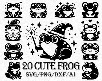 Cute Frog SVG Bundle, Clipart, Silhouette (Digital Files)