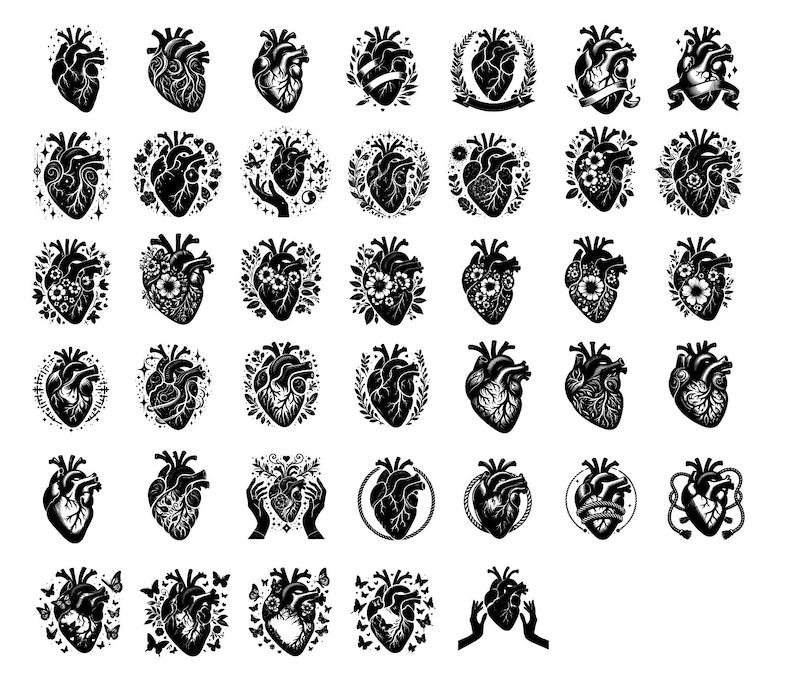 40 Floral Anatomical Heart SVG Bundle, Human Heart Clipart (Cut Files) image 2