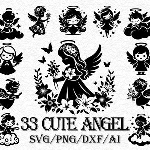 33 schattige engelen SVG, bundel SVG, kerst engelen SVG, engelen clipart, kerstversiering SVG, engelen gesneden bestanden voor de Cricut, engelen vector