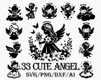 33 Cute Christmas Angels SVG Bundle, Clipart, Cut Files