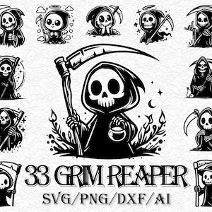 33 Sensenmann SVG Bundle, Skelett & Tod SVG-Dateien für Cricut, Sensenmann Png, Sensenmann für Shirts, Halloween Kunst, Horror Clipart