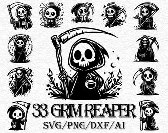 Grim Reaper SVG Bundle: Halloween Horror Clipart (33 Files)
