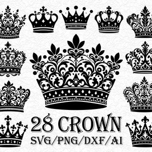 28 königliche Krone SVG Elegant Tiara Clipart Luxus König und Königin Krone Silhouetten | Vintage Barock Krone Vektor für Cricut & Digital Design
