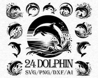Dolphin SVG Bundle, Sea Life Silhouette Cut Files, Ocean Animal Vector, Jumping Dolphin Clipart, Cricut Decal Design, Laser Cut File