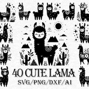 Lot de 40 Lama SVG, SVG visage de Lama, Lama mignon Svg, alpaga Svg Lama aviateur lunettes de soleil, Floral Lama SVG Cricut, maman Lama Svg, Lama Png