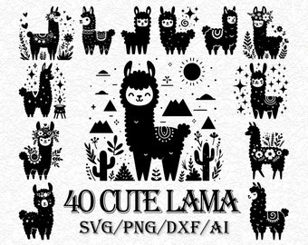 Cute Llama SVG Bundle, Boho Alpaca Cut File for Cricut, No Drama Llama Clipart, Fiesta Party Vector, Animal Silhouette, PNG dxf EPS
