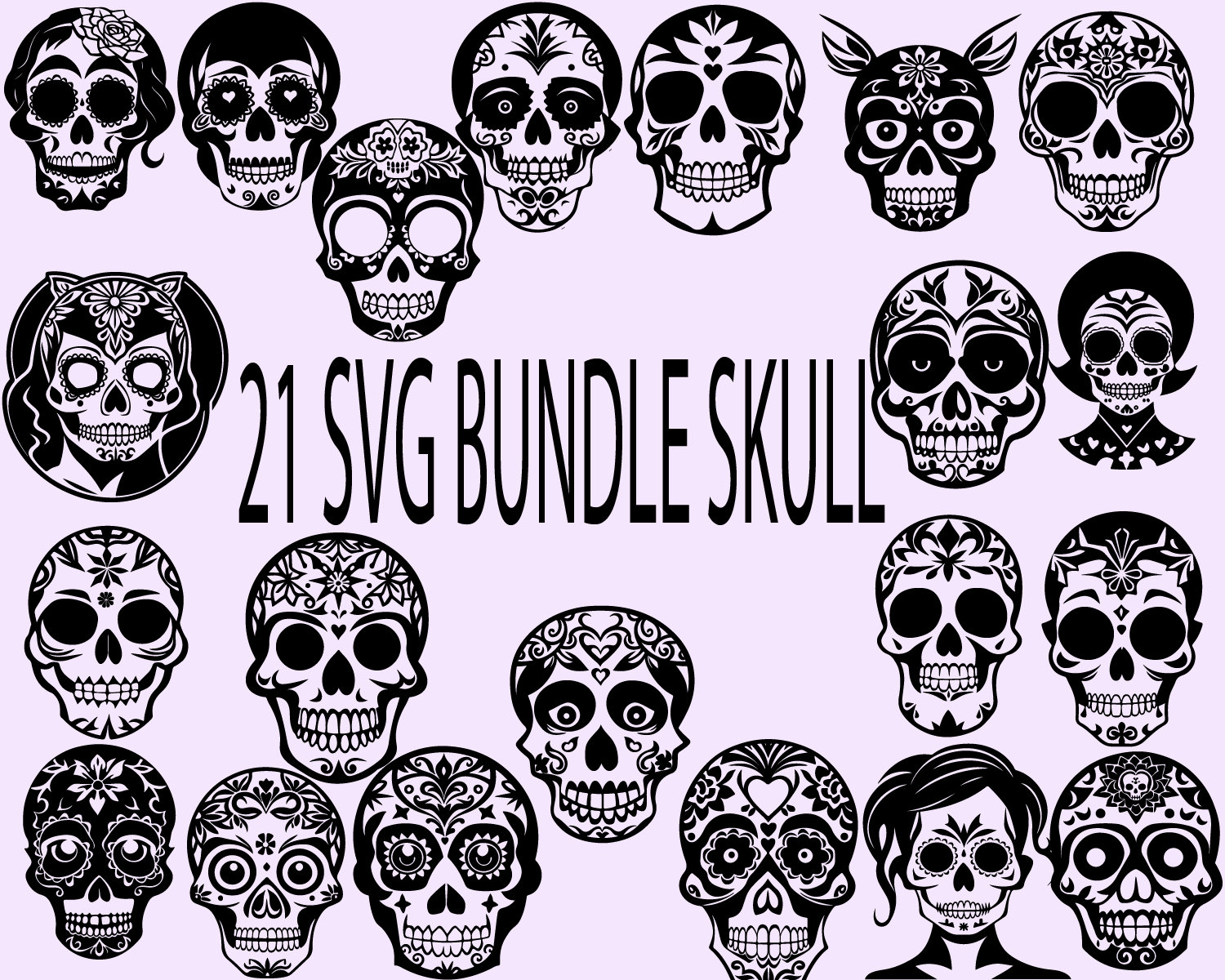 21 Skull Svg Bundle Skull Png Files Sugar Skulls Svg Skull Etsy