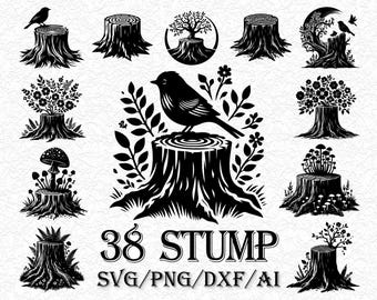 Tree Stump SVG Bundle: Forest Woodcut Clipart (Digital File)