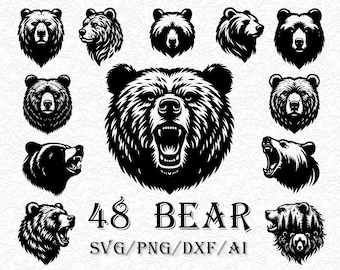 48 Bär SVG Bundle, Bär Silhouette, Mama Bär svg, Bärenkopf svg, Bär png, Bärenschnittdateien, Grizzlybär svg, Laserschnittdatei Waldtier svg