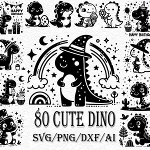 Svg 80 dinosaure, t-rex, svg Dino, fichiers svg pour cricut, clipart dinosaure, silhouette de dinosaure, svg dinosaure mignon, svg silhouette Dino