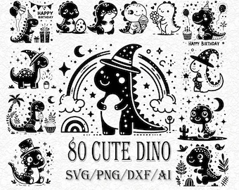 Cute Dinosaur SVG Bundle, T-Rex Cut File for Cricut, Boys Nursery Decor Vector, Layered Dino Clipart, Animal Silhouette PNG dxf EPS