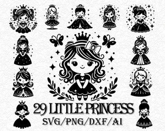 Princess Girl SVG PNG Bundle, Little Girl Clipart (Digital Files)