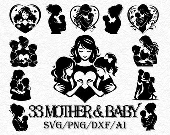 33 Mutter und Kind svg, Mutter umarmt Baby svg, png, pdf, jpg, Floral Mama svg, Mutter hält Baby mit Blumen svg, Instant Download