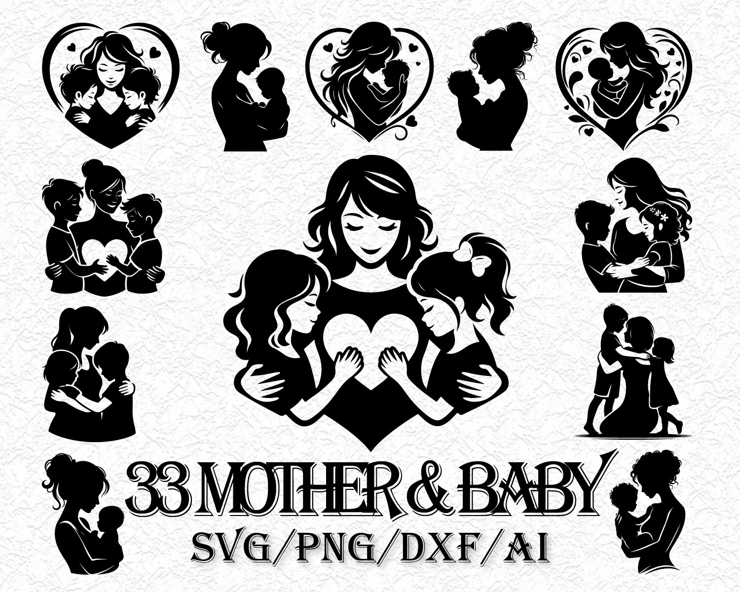 33 Mom and Child SVG Bundle, Mother Hugging Baby, Floral Mama (instant ...