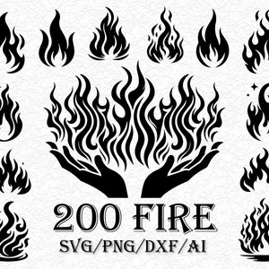 200 SVG de fuego, SVG de fuego, DXF, llamas de fuego, paquete SVG, bola de fuego, Cricut, silueta, clipart de fuego, EPS, uso comercial, descarga instantánea, paquete de fuego