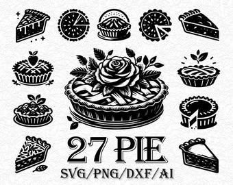 Pie SVG Bundle, Sweet Pastry Cut Files, Thanksgiving Pie Slice Silhouette, Bakery Clipart, Baking Dessert Vector, Cricut Kitchen Sign
