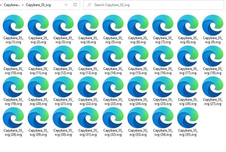 May include: A grid of 35 blue and green wave-shaped icons with the text "Capybara_35_svg" and a number in parentheses below each icon.