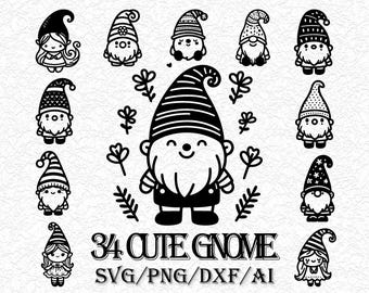 Cute Garden Gnome SVG Bundle, Nordic Vector Graphics (Digital Download)
