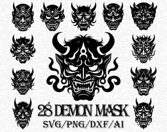 Oni Mask SVG Bundle: Japanese Samurai Helmet Designs (Digital Download)