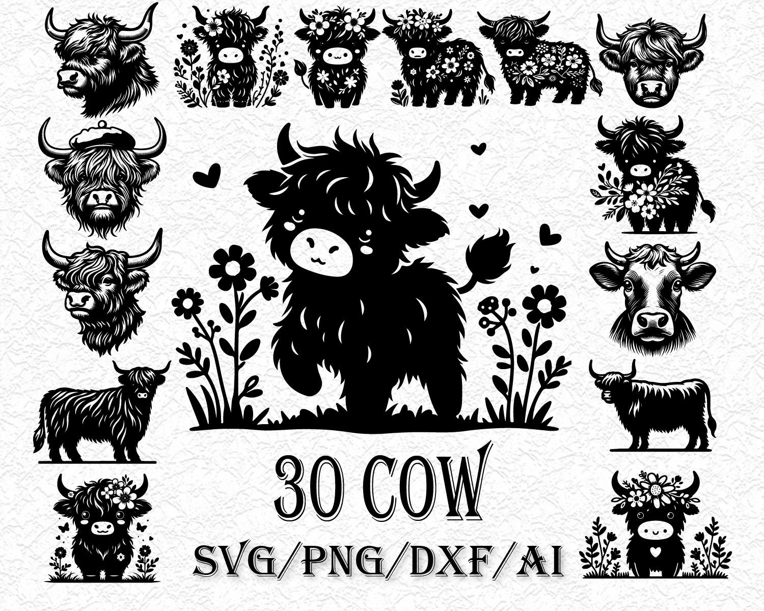 30 Cow Svg, Baby Cow Svg, Cow Clipart, Cute Cartoon Cow, Great for