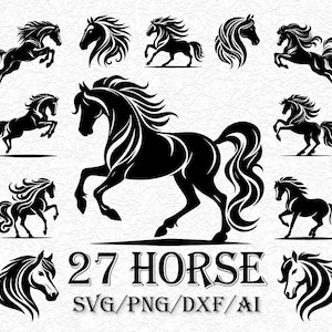 27 chevaux SVG Bundle, Silhouette de cheval, PNG, vecteur, fond Transparent, fichiers svg, svg bundle, couper fichier animaux Png téléchargement numérique