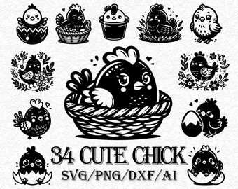 Cute Baby Chick SVG, Easter Chick Cut File for Cricut, Adorable Bird Clipart, Little Chicken Vector, Nursery Decor DIY, PNG Digital Download