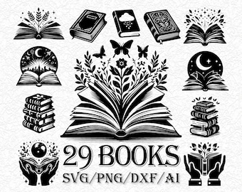 Books SVG Bundle: Reading Clipart, Book Lover Decals (Digital File)