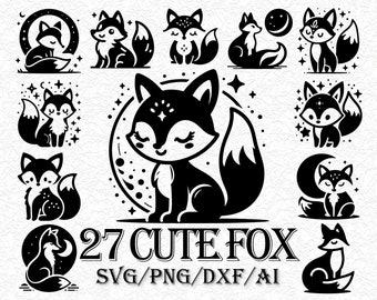 Cute Fox SVG Bundle, Woodland Animal Silhouette, Little Fox Cut File for Cricut, Forest Baby Clipart, Layered Vector PNG dxf EPS