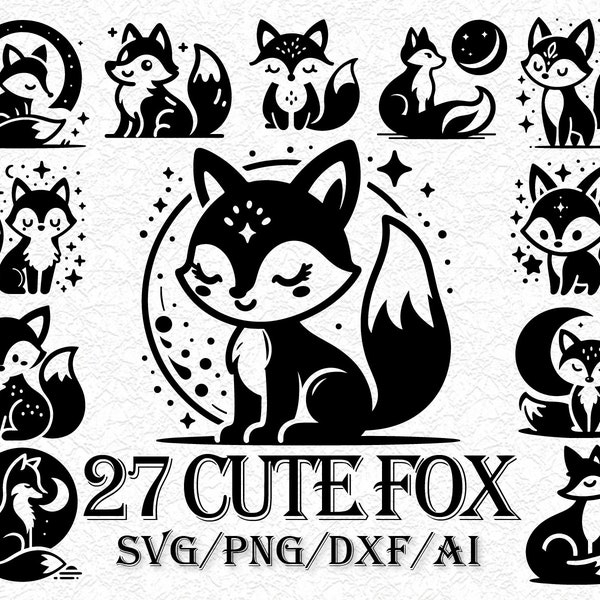 27 Cute fox SVG, Fox Outline SVG, Woodland Animals Svg, Cute Fox Svg, baby fox clip art, Nursery Animal Silhouette Cricut, Instant download