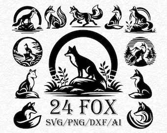 Fox SVG Bundle, Woodland Animal Silhouette Cut Files, Cute Fox Clipart, Forest Creature Vector, Cricut Decal, Laser Engraving Design