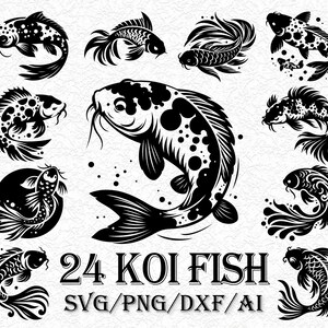 24 KOI Fish svg koi fish clipart fish clipart koi fish, High resolution instant digital download, printables, Commercial Use