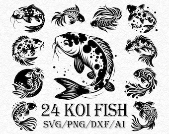 24 Koi Fish SVG Clipart, High-Resolution (Digital Download)