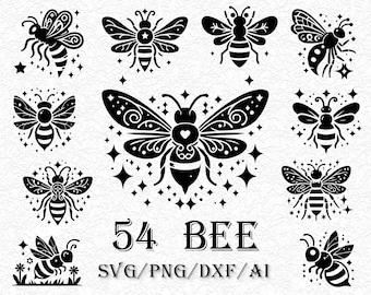 54 abeilles SVG PNG Clipart, fichiers coupés abeille (téléchargement numérique)