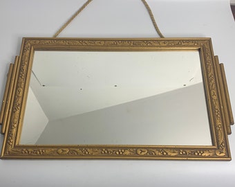 Vintage mirror dore mural mirror wall hanging Victorian décor wood and plaster gold color Vanity tray