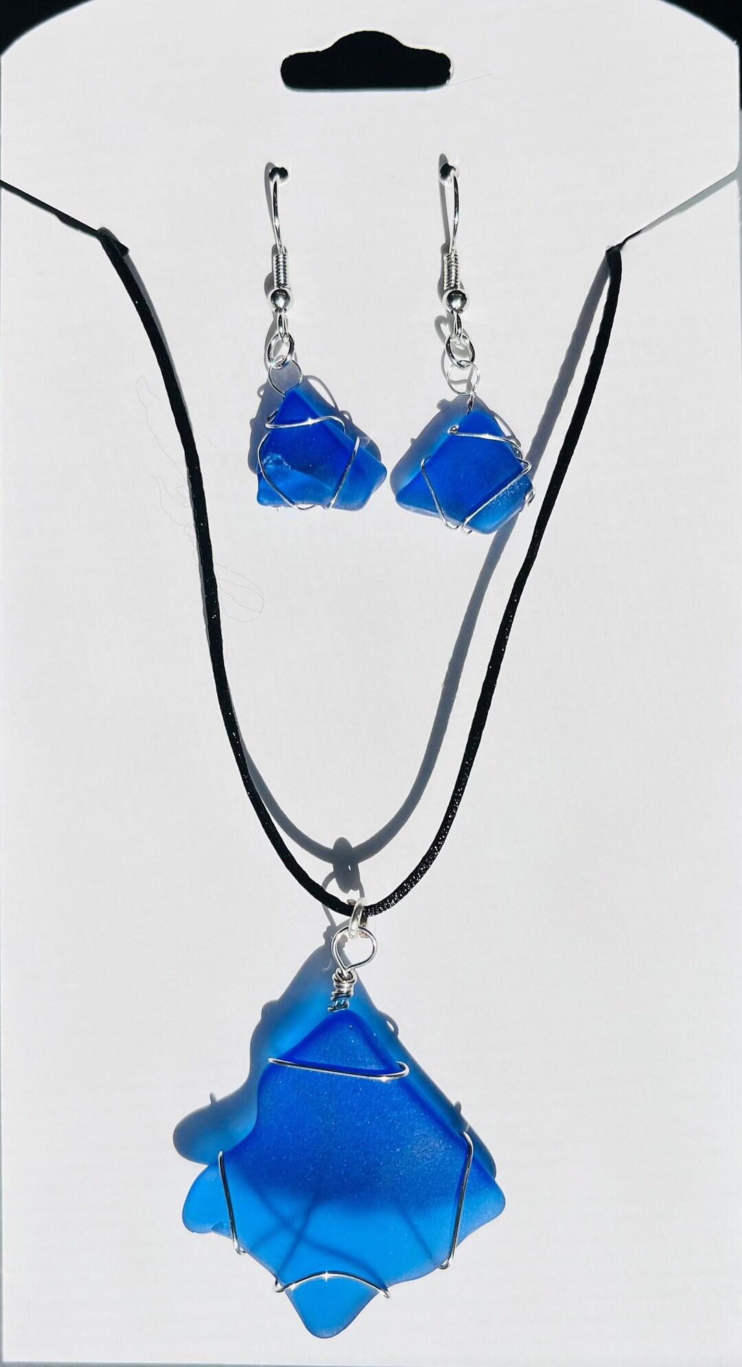 Blue Tumbled Glass Jewelry Set Etsy