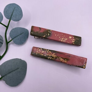 Pink, Green and Gold barrettes