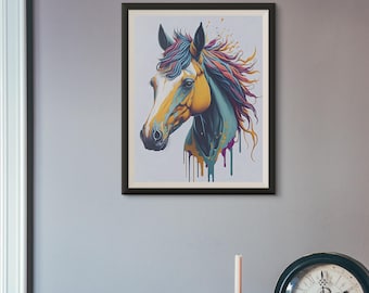 カラフルな馬の絵：現代壁アート（デジタルダウンロード） - Etsy 日本