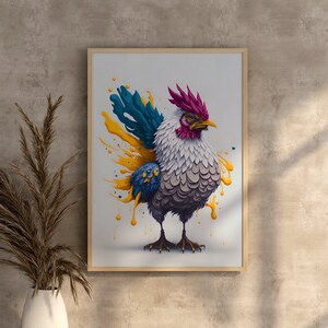 Splash Art Rooster Print Digital Art Download for Colorful Home Decor Vibrant Rooster Artwork for Nursery Instant Download Printable