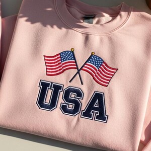 Moletom bordado com bandeira dos EUA, gola redonda do Orgulho Patriótico Americano, roupa para o 4 de julho, presente para o Dia da Independência