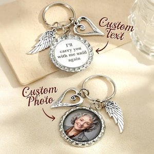 Personalized Photo Heart Wing Keychain, Memorial Gift with Custom Text & Photo, Heart Wing Photo Keychain, Personalized Memorial Gift